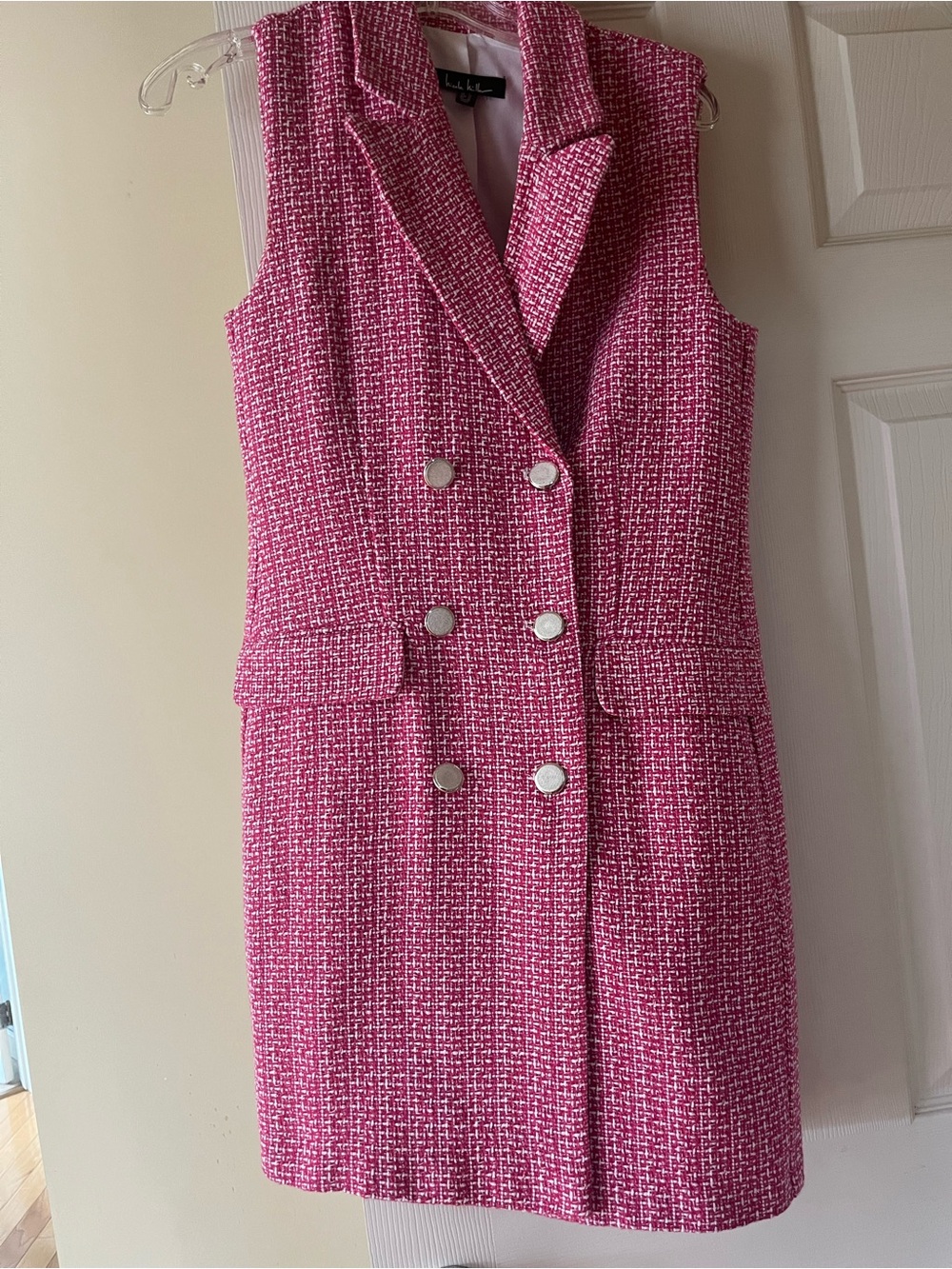 Nicole Miller Sleeveless Pink Tweed Double-Breasted Dress